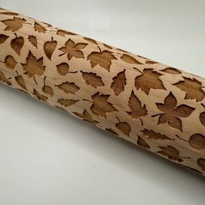 Wooden Corner Embossed Rolling Pin Autumn Leaf Acorn Pattern Baking Dough Cookie